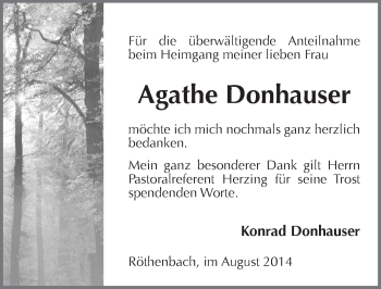Traueranzeige von Agathe Donhauser von Pegnitz-Zeitung